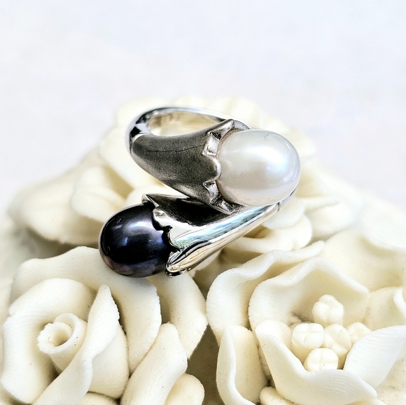 Akoya & Tahitian Pearl 925 Sterling Silver Bypass Ring TARA T&S *RARE - Picture 8 of 15